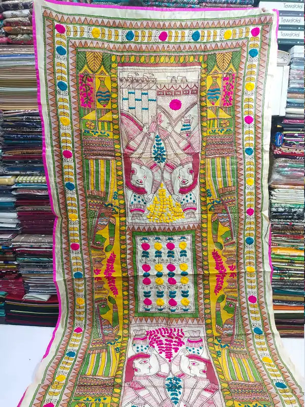 Indian Traditional Dupatta | Kantha Silk Phulkari