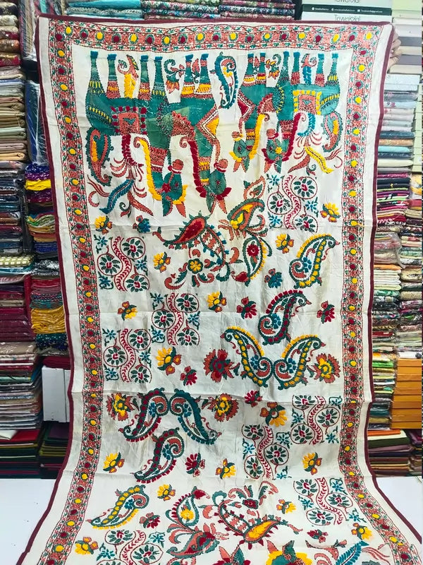 Indian Traditional Dupatta | Kantha Silk Phulkari