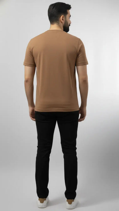 Light brown crewneck plain t-shirt for men| Buy online Pakistan | Back view | AFRAZ