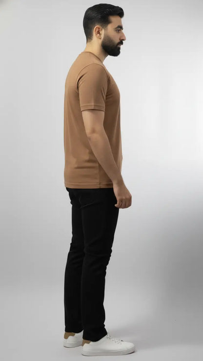Light brown crewneck plain t-shirt for men| Buy online Pakistan | left view | AFRAZ
