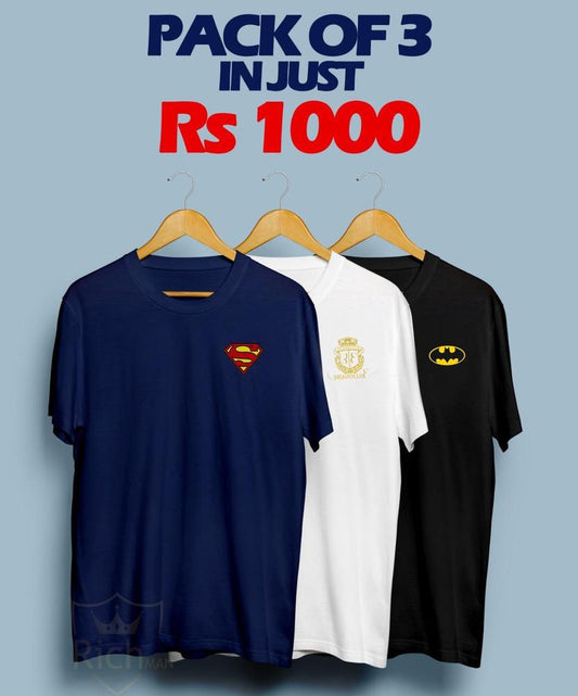 Men’s Cotton Printed T-Shirt Pack of 3 – Multicolor Casual Wear (S to XL)