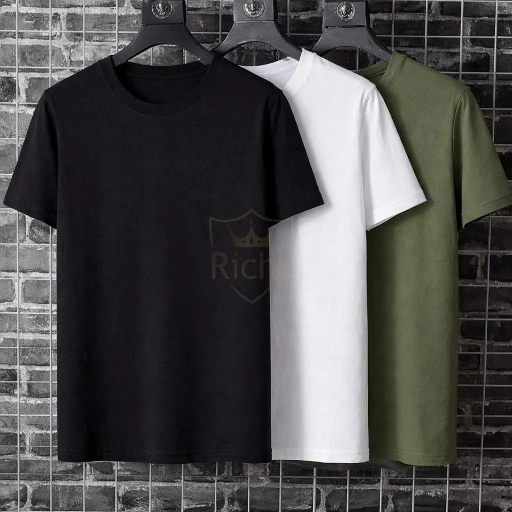 Men’s premium cotton Crew Neck T-Shirt Pack of 3 Colo-rs