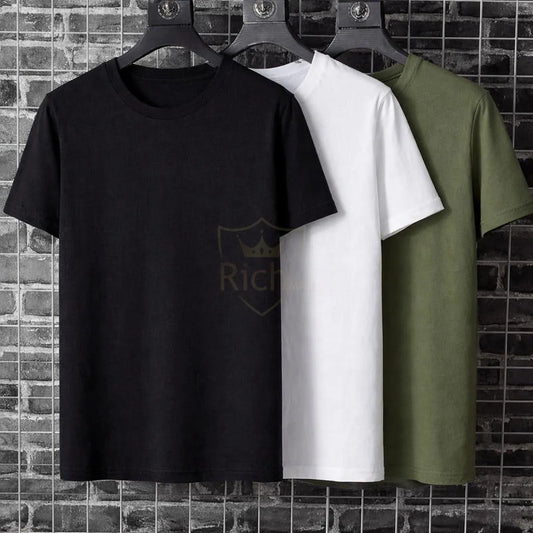 Men’s premium cotton Crew Neck T-Shirt Pack of 3 Colo-rs