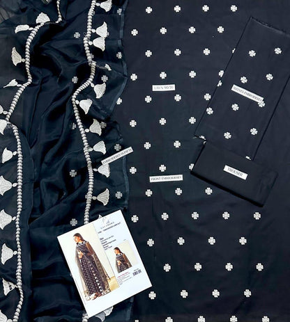 Black Embroidered Lawn 3 Piece Suit for Women with Printed Dupatta Unstitched