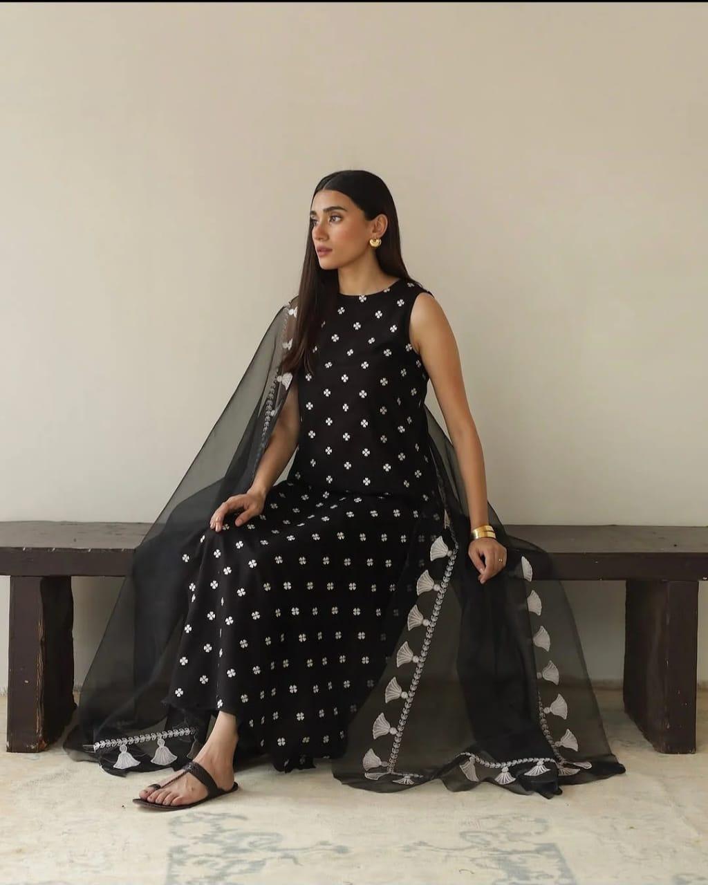Black Embroidered Lawn 3 Piece Suit for Women with Printed Dupatta Unstitched