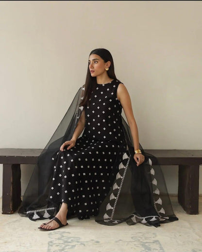 Black Embroidered Lawn 3 Piece Suit for Women with Printed Dupatta Unstitched