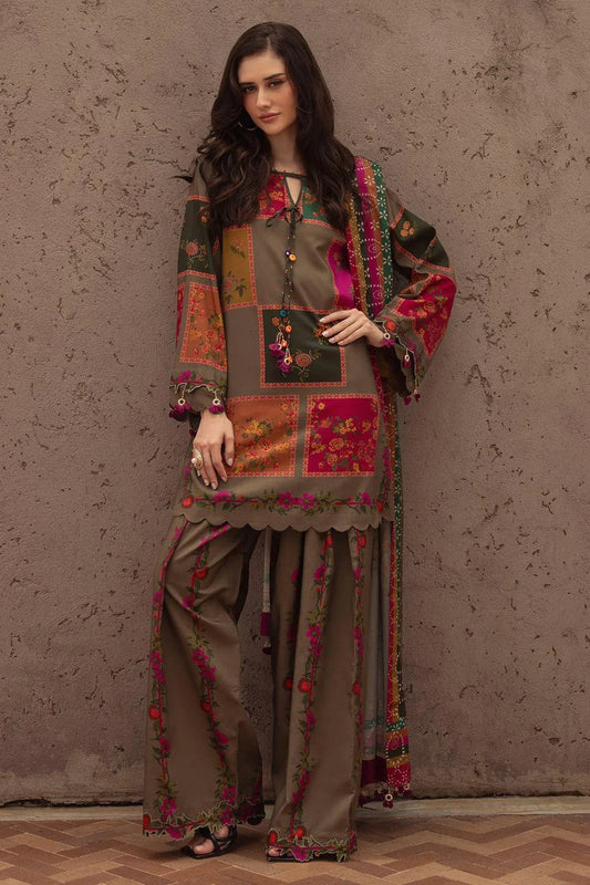 Brown Digital Print Lawn 3Pcs Set for Women