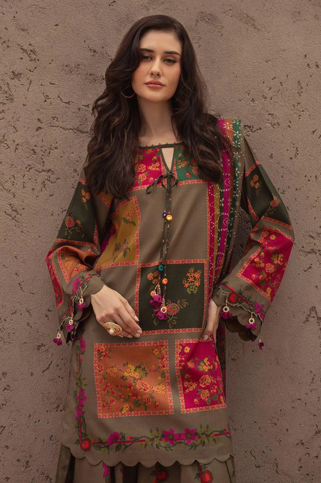 Brown Digital Print Lawn 3Pcs Set for Women