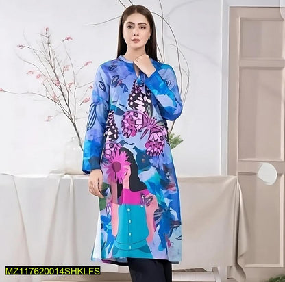 1PC Printed Swiss Lawn Shirt – Butterfly Floral Design | Multicoloured Women Outfit