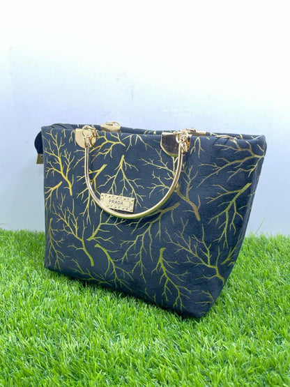 Blue Velvet Printed Girls Handbag – Stylish 10x5x8 Inch Fashion Bag