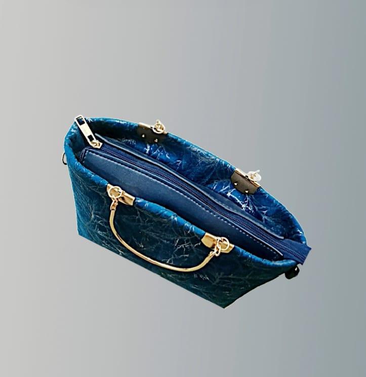 Blue Velvet Printed Girls Handbag – Stylish 10x5x8 Inch Fashion Bag