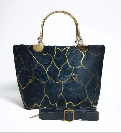 Blue Velvet Printed Girls Handbag – Stylish 10x5x8 Inch Fashion Bag