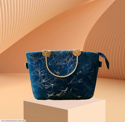 Blue Velvet Printed Girls Handbag – Stylish 10x5x8 Inch Fashion Bag