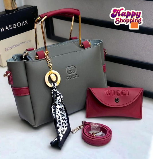 Women’s Grey & Maroon Handbag with Wallet Set – Luxury Style Designer Look