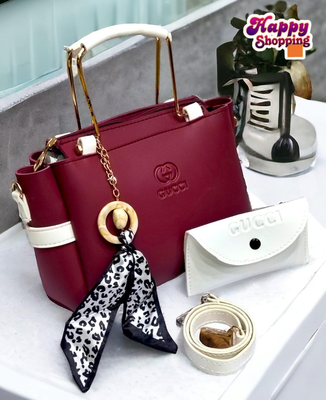 Women’s Grey & Maroon Handbag with Wallet Set – Luxury Style Designer Look