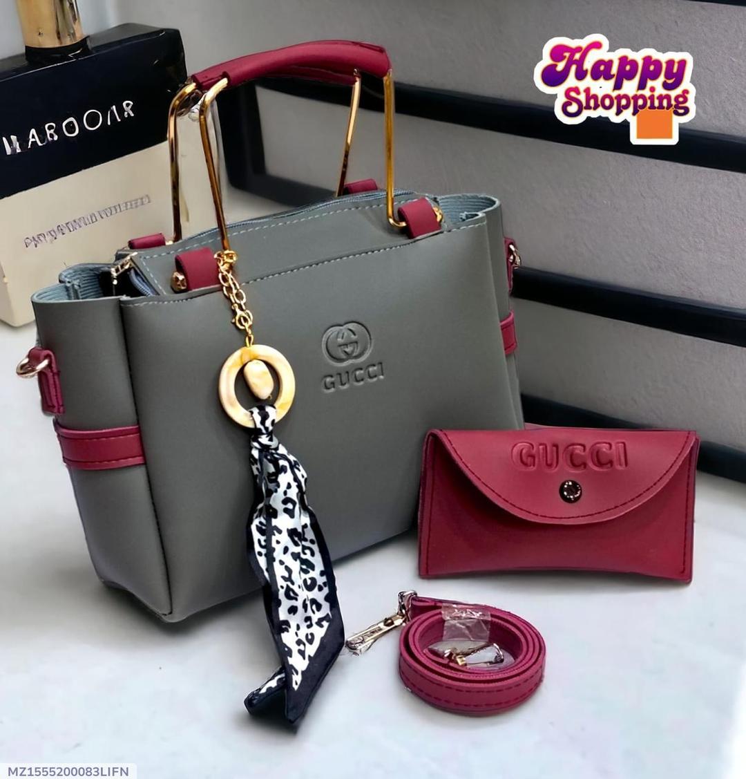 Women’s Grey & Maroon Handbag with Wallet Set – Luxury Style Designer Look
