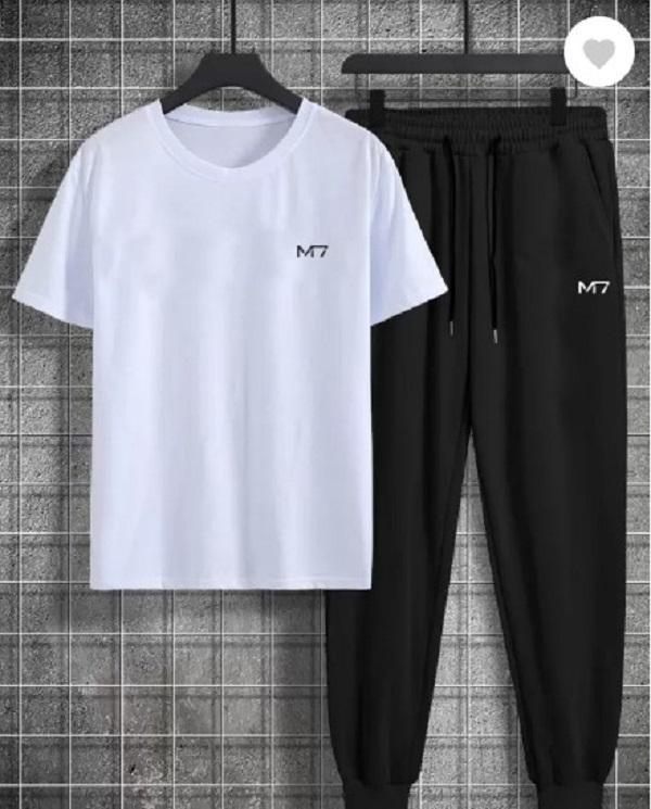 Unisex White & Black Printed Track Suit 3 Pcs – T-Shirt + Trouser Set