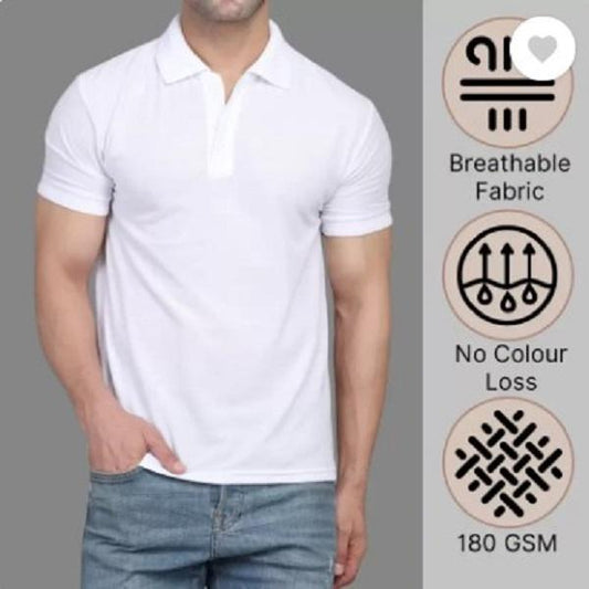 Men’s White Cotton Plain Polo T-Shirt – 180 GSM Premium Luxury Casual Wear