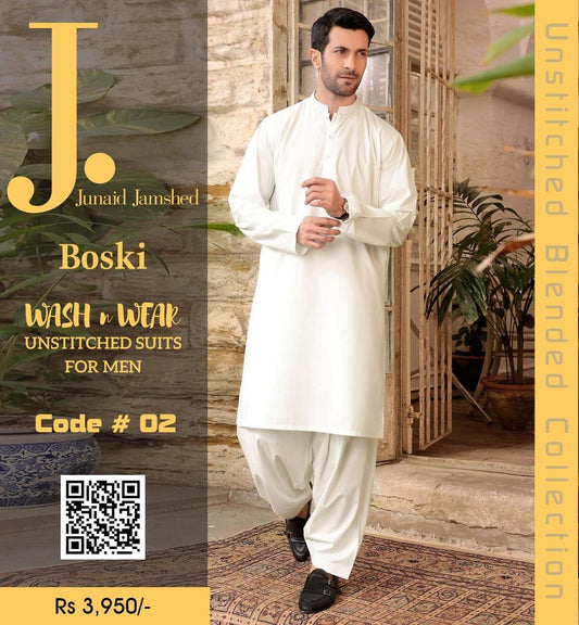 Unstitched Boski Men Suit Off White Wash & Wear