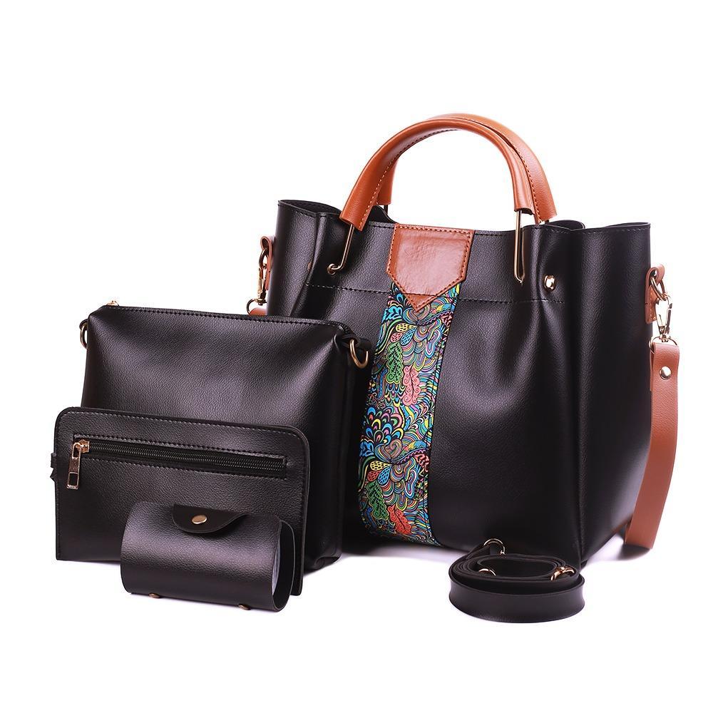 White 4-Piece PU Leather Handbag Set – Paisley Design Luxury Women’s Bag Collection