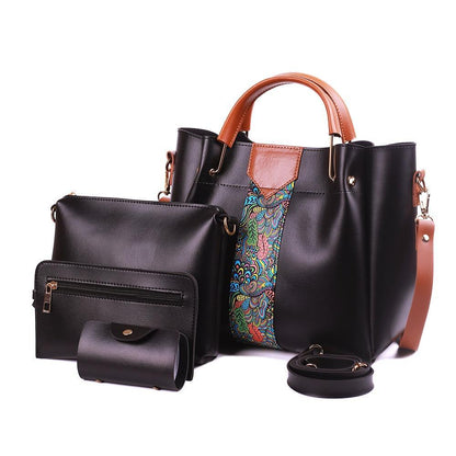 White 4-Piece PU Leather Handbag Set – Paisley Design Luxury Women’s Bag Collection