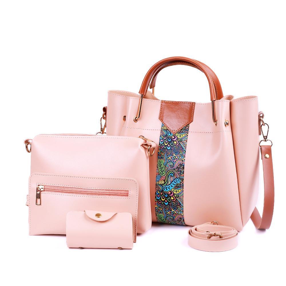 White 4-Piece PU Leather Handbag Set – Paisley Design Luxury Women’s Bag Collection