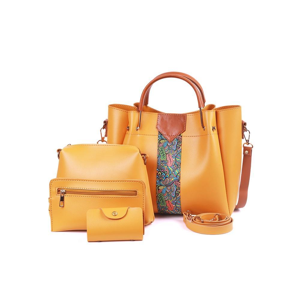 White 4-Piece PU Leather Handbag Set – Paisley Design Luxury Women’s Bag Collection