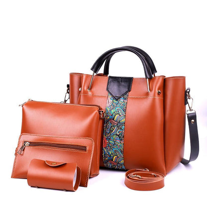 White 4-Piece PU Leather Handbag Set – Paisley Design Luxury Women’s Bag Collection