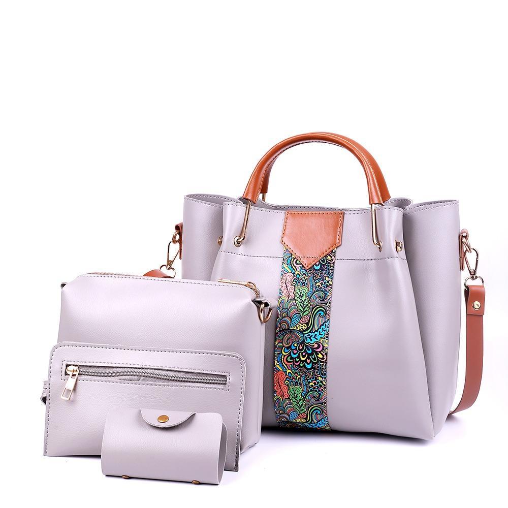 White 4-Piece PU Leather Handbag Set – Paisley Design Luxury Women’s Bag Collection