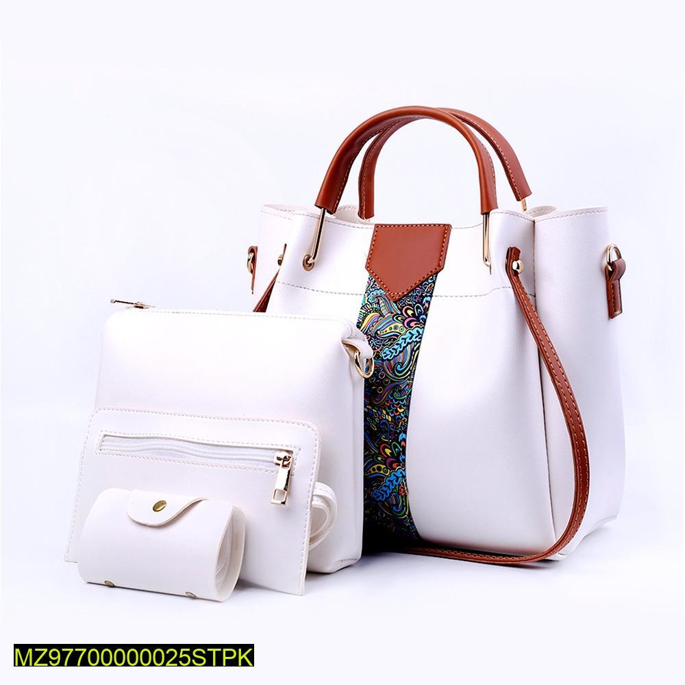 White 4-Piece PU Leather Handbag Set – Paisley Design Luxury Women’s Bag Collection