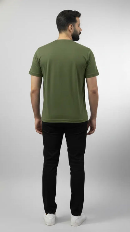 back view of the Military/olive green crew neck t-shirt buy online in pakistan. 95% cotton and 5% spandex