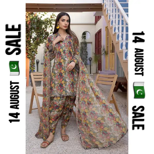 3PC | Digital Print | Monar Shirt & Trousers, Chiffon & Monar Diamond Dupatta