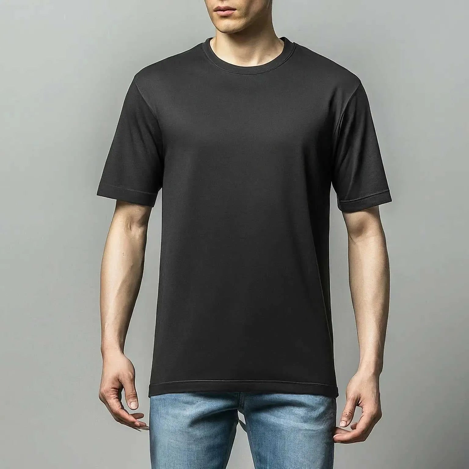 Black round neck t-shirt. Online shop in pakistan. Premium quality casual wear brand