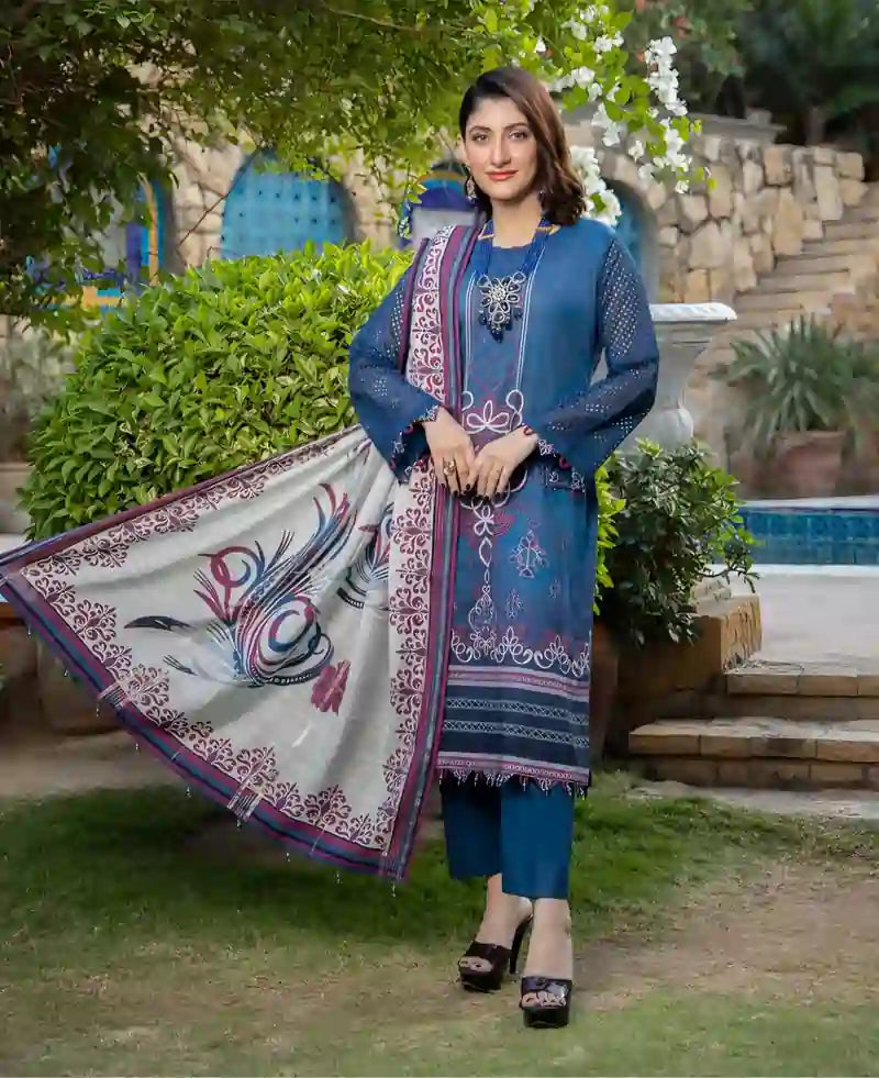 3P - Lawn/Schiffli Shirt - Lawn Trousers - Fancy Lawn Dupatta | AFRAZ