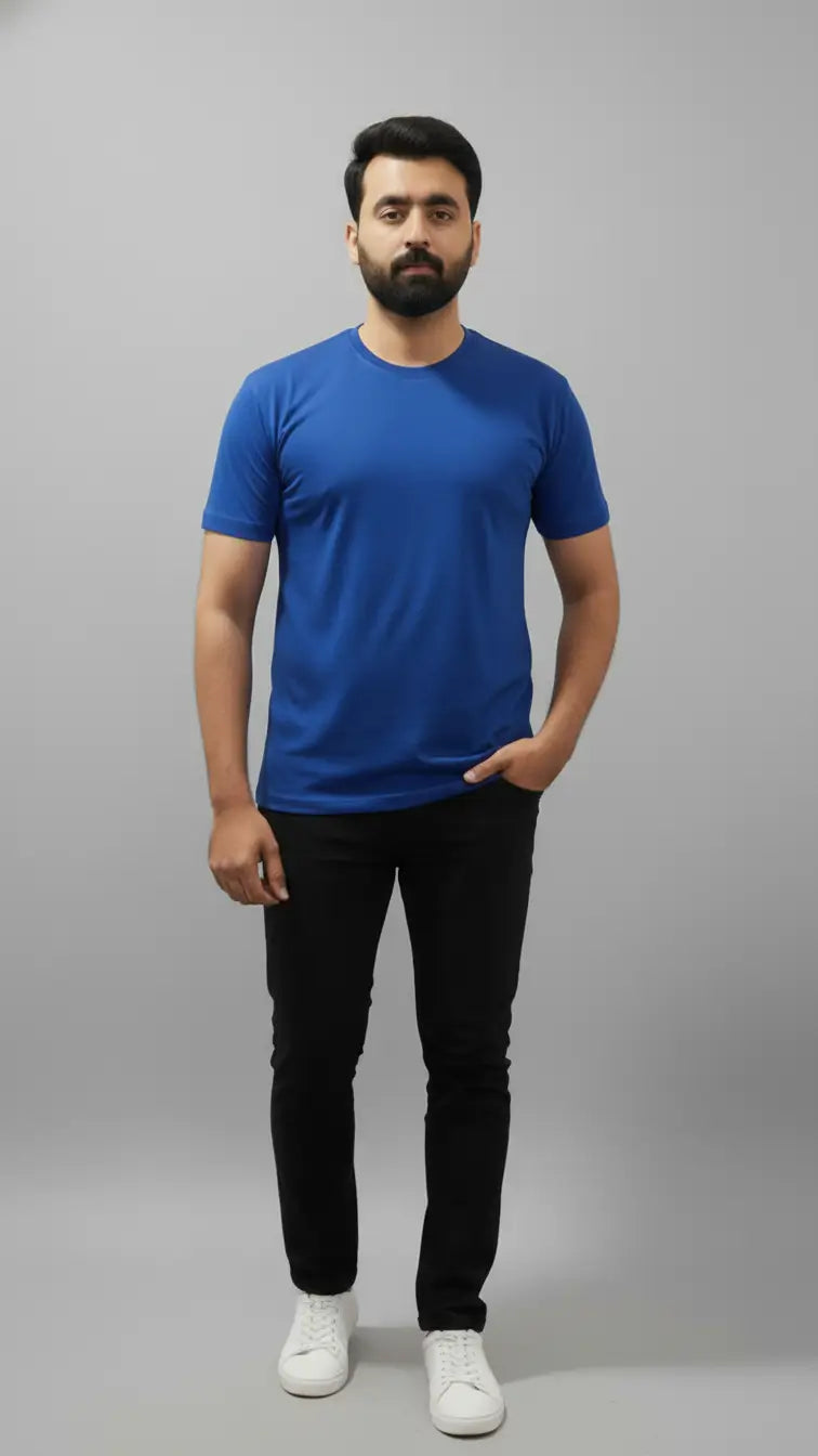 Buy Royal Blue crewneck plain t-shirt for men| Buy online Pakistan | Front View | AFRAZ