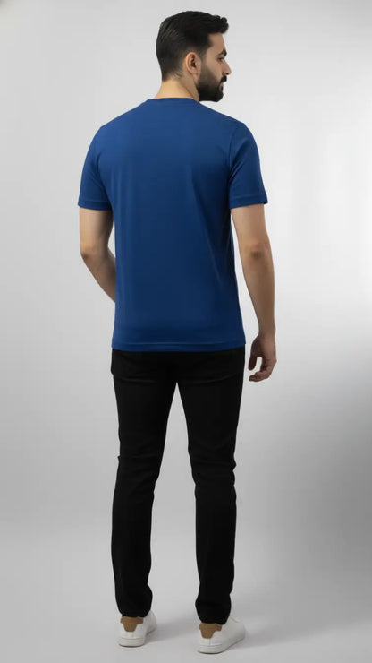 Buy Royal Blue crewneck plain t-shirt for men| Buy online Pakistan | Back View | AFRAZ
