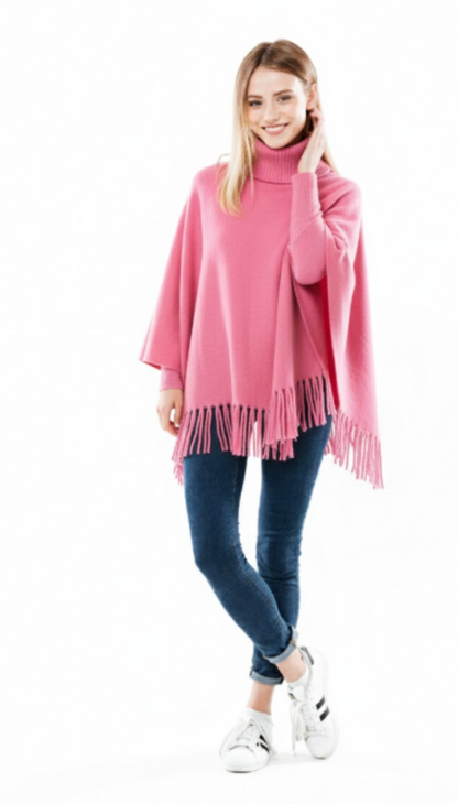 Luxe High-Neck Fleece Poncho with Adjustable Sleeves