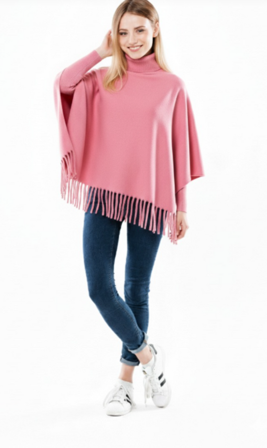Luxe High-Neck Fleece Poncho with Adjustable Sleeves