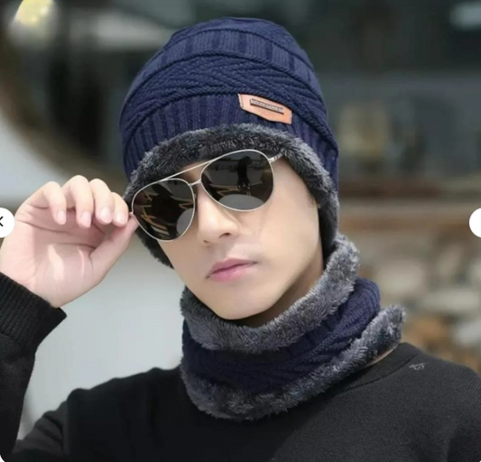 Premium 3-in-1 Winter Beanie, Neck Warmer & Mask Set Black, Royal Blue, Classic Brown, Charcoal Gray
