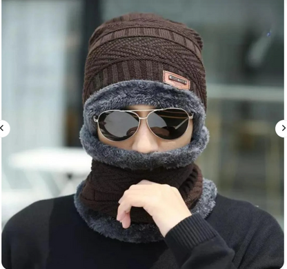 Premium 3-in-1 Winter Beanie, Neck Warmer & Mask Set Black, Royal Blue, Classic Brown, Charcoal Gray