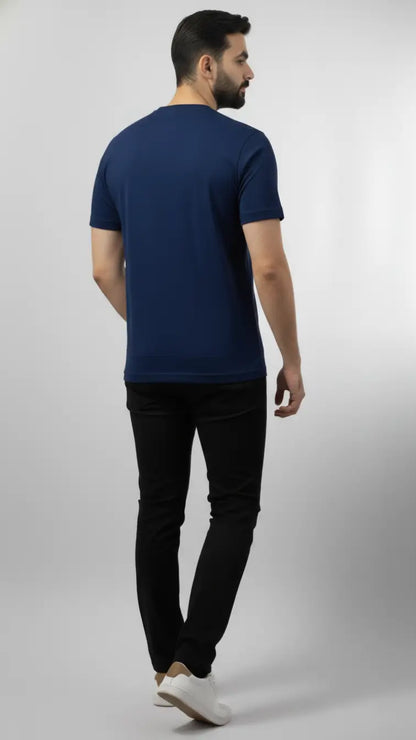 Solid Navy Royal Blue crewneck plain t-shirt for men| Buy online Pakistan | back View | AFRAZ | Wear for style