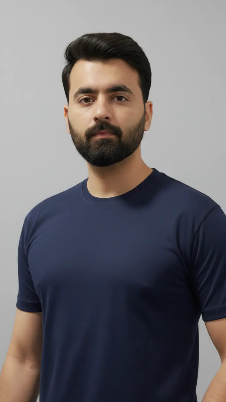 Solid Navy Royal Blue crewneck plain t-shirt for men| Buy online Pakistan | closer Front View | AFRAZ