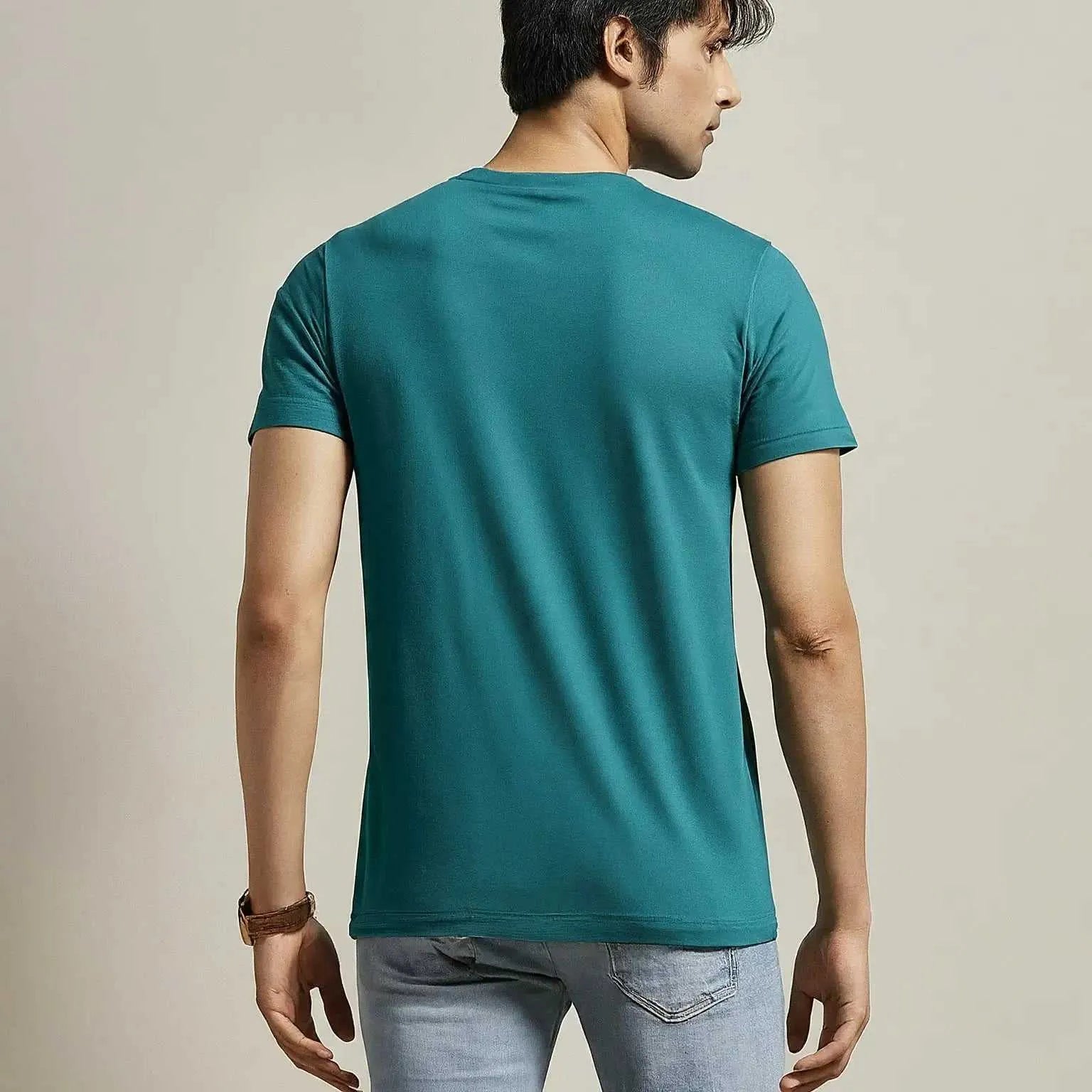 Teal/Sea green/Aqua color crewneck plain t-shirt for men| Buy online Pakistan | Back view