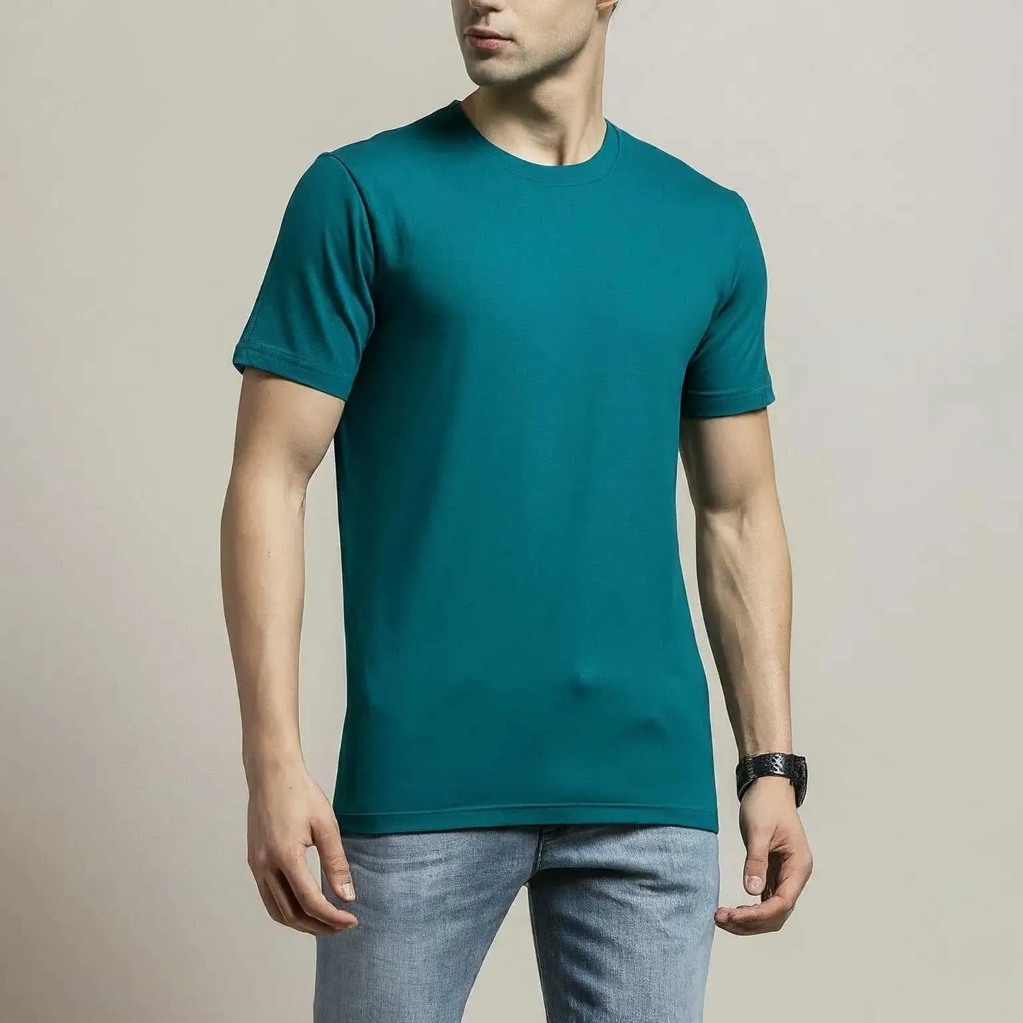 Teal/Sea green/Aqua color crewneck plain t-shirt for men| Buy online Pakistan | Side view