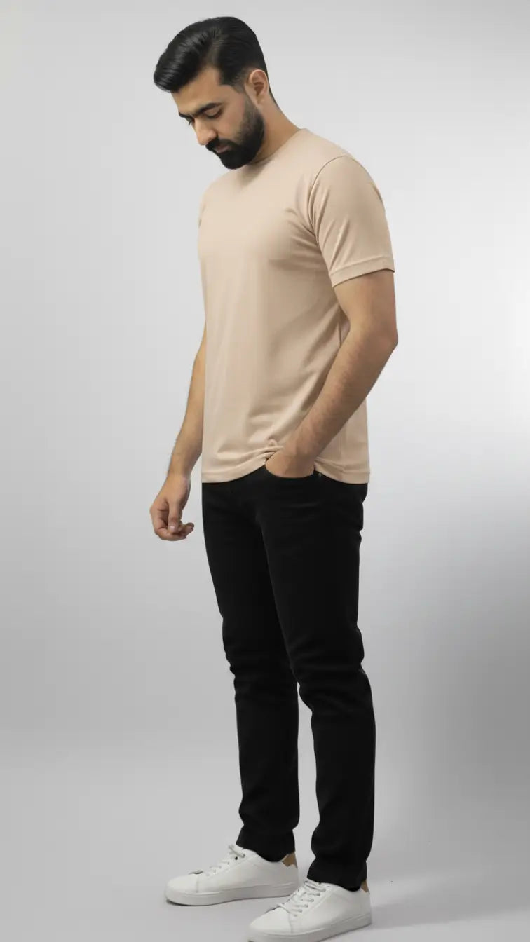 buy cotton and spandix plain beige color tee_shirt for men and women at best price in pakistan by AFRAZ.pk