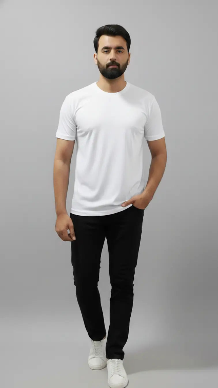 Plain white cotton spandex t-shirt for men in Pakistan