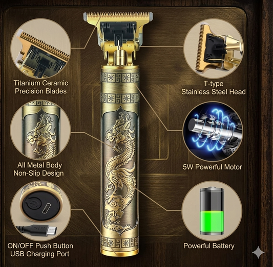 Afraz Professional Vintage T9 Trimmer — Cordless Hair Clipper & Beard Grooming Kit