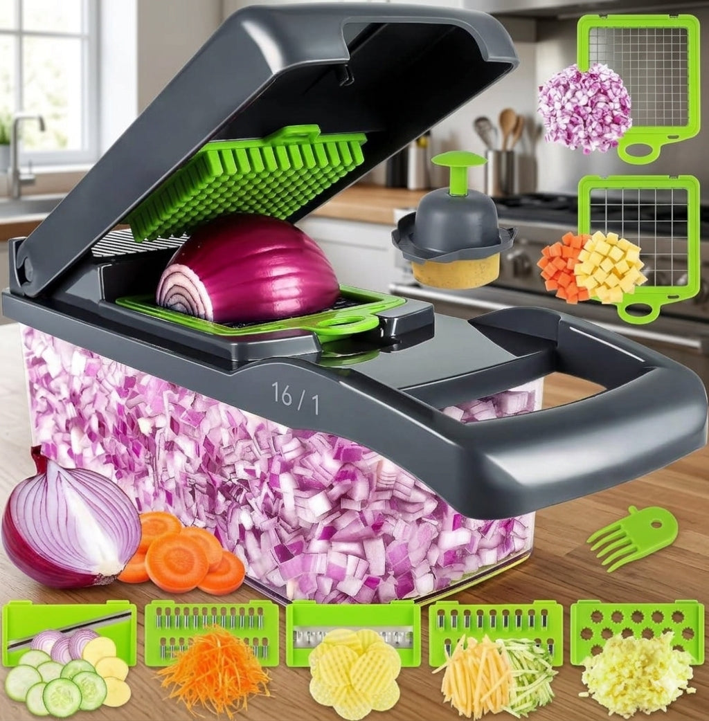 Kitchen Ideas 16-in-1 Multifunctional Vegetable Chopper by Afraz | Premium Stainless Steel Interchangeable Blades Slicer Set