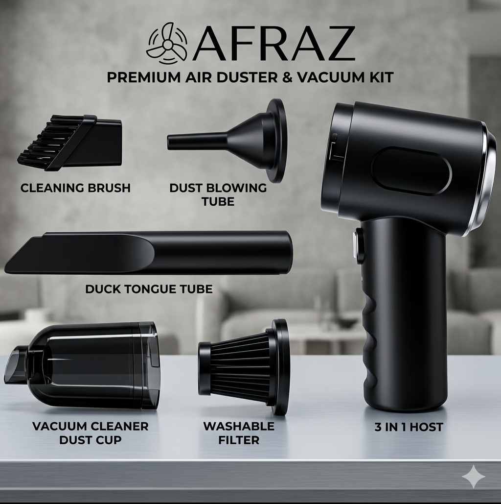 Afraz 3-in-1 Portable Cordless Vacuum Cleaner — Compact Handheld Dust Cleaner with Removable Box