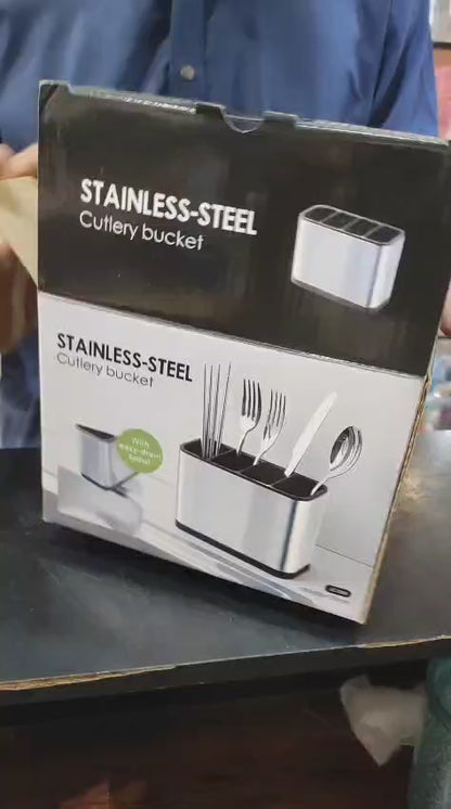 Afraz Stainless Steel Cutlery Bucket – Durable Spoon & Fork Holder Organizer for Space-Saving Kitchen Counter Storage